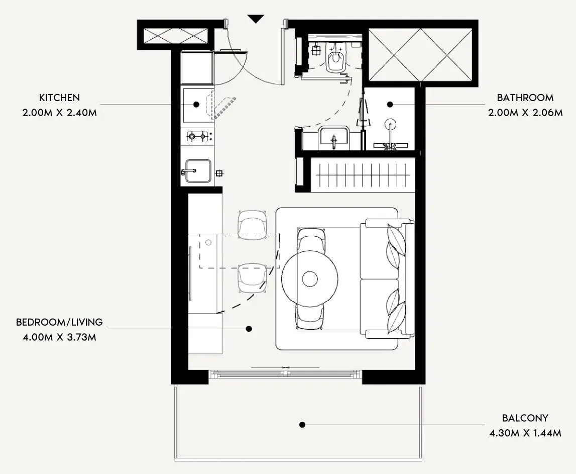 Azizi Leily Studio floor plan, 340 sqft