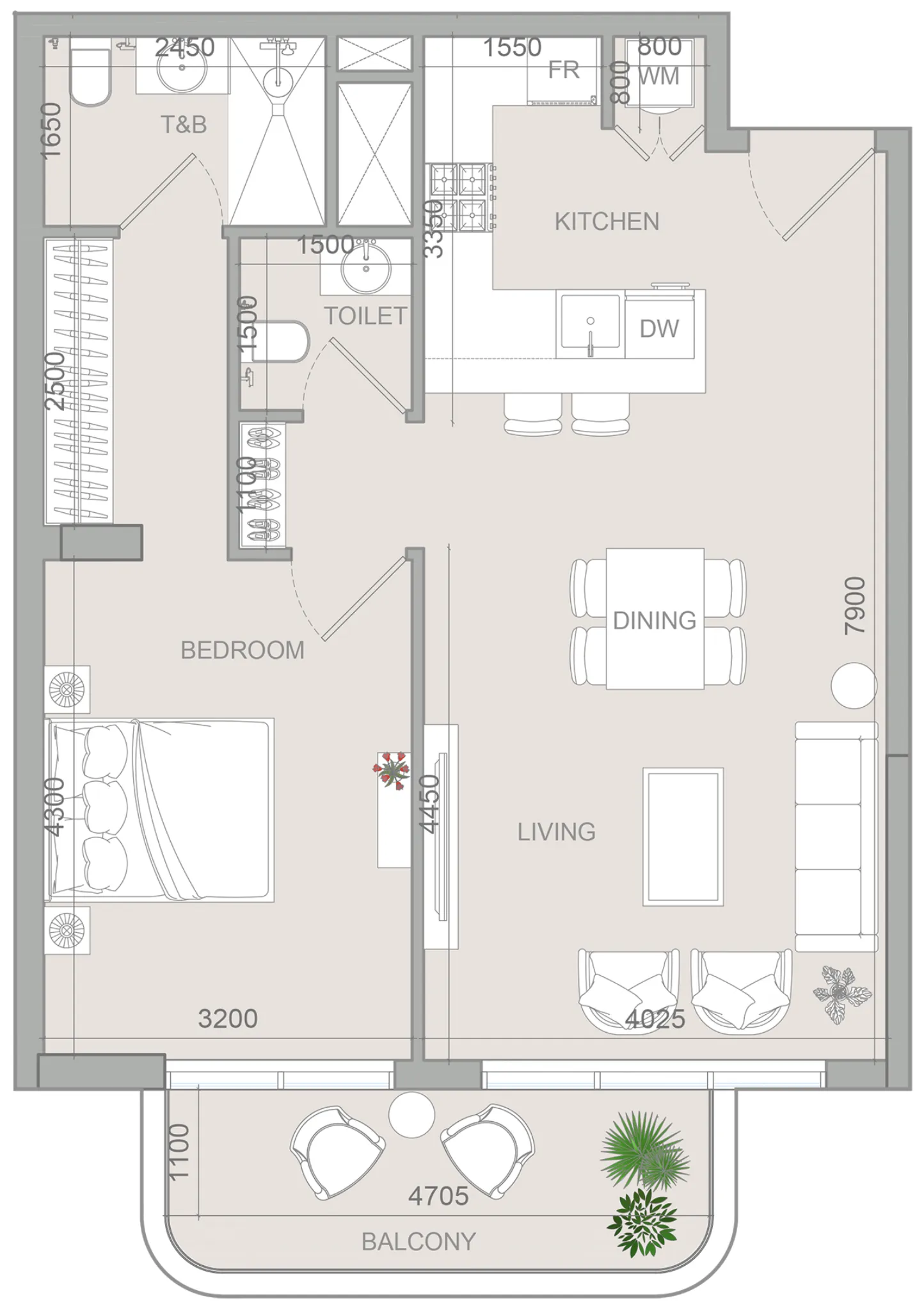 S1LV1ANA Park 1 bed floor plan, 796 sqft