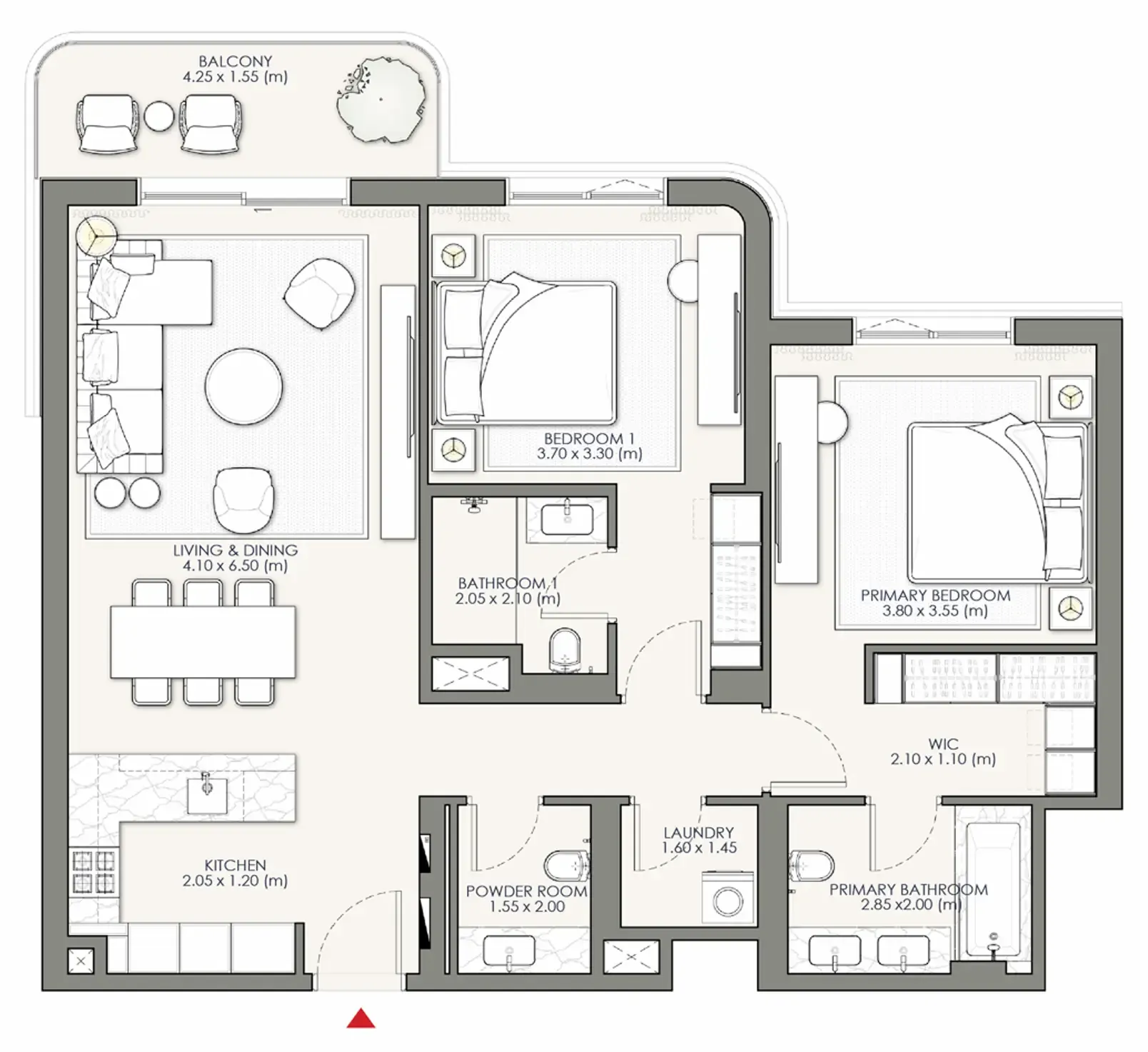 Palm Central Private Residences Phase 2 2 bed floor plan, 1,206 sqft