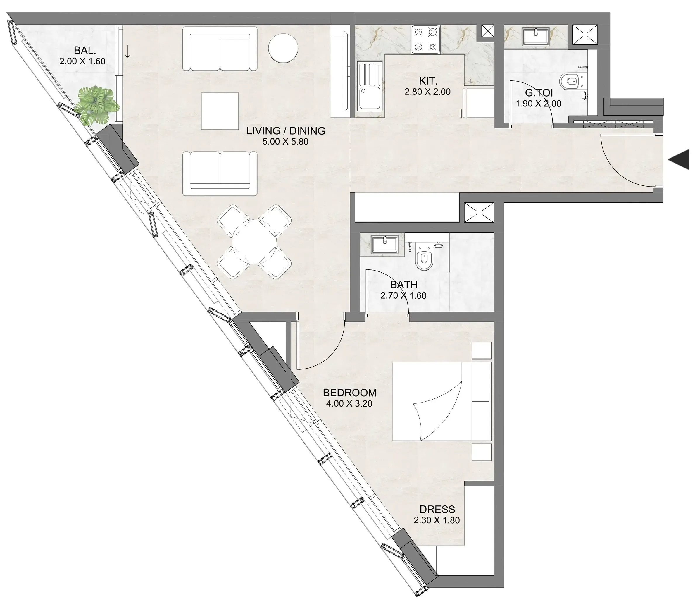 Luzora Residence 1 bed floor plan, 768 sqft
