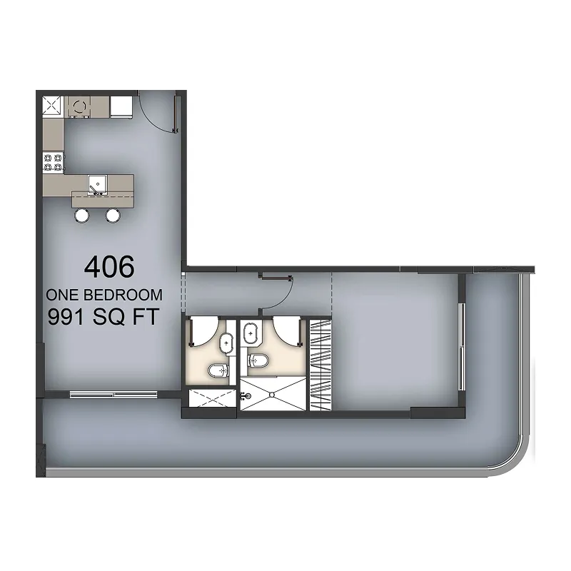 Aizel Tower 1 bed floor plan, 991 sqft
