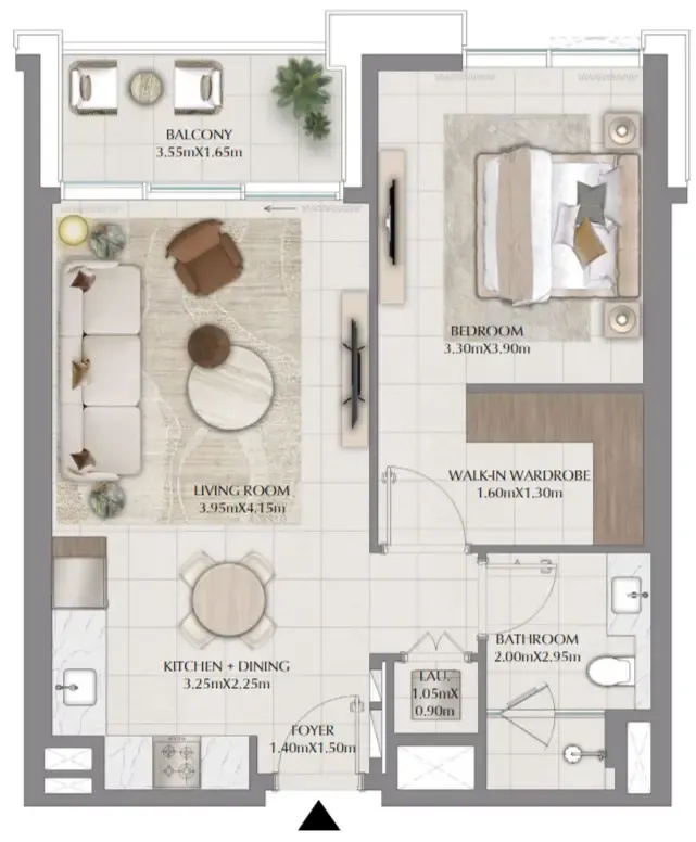 Terra Woods 1 bed floor plan, 742 sqft