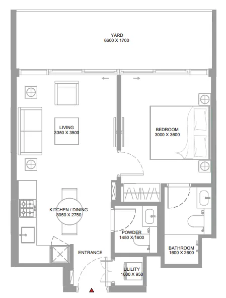 Canalside Marina Residences 1 bed floor plan, 651 – 652 sqft