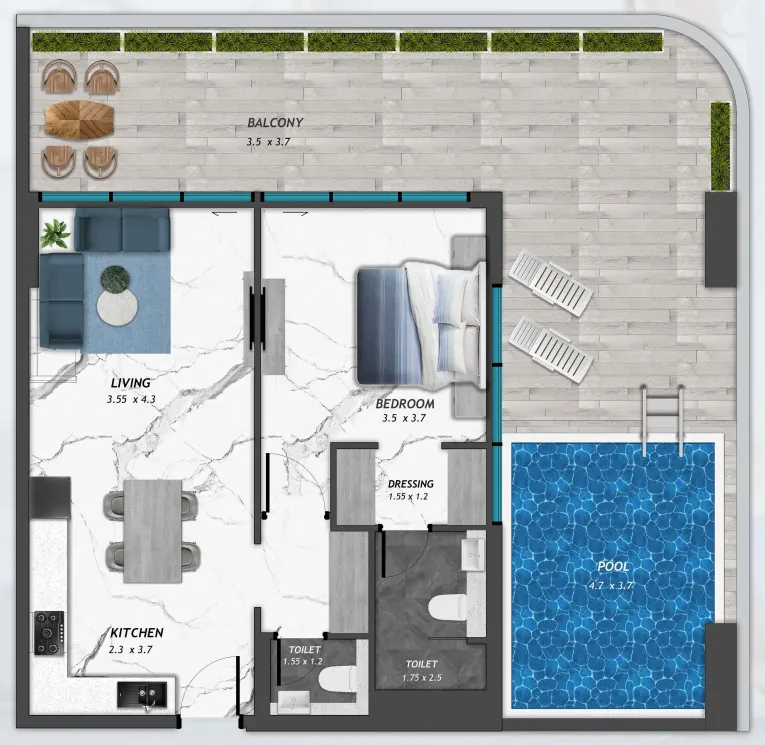 Samana Skyros 1 bed floor plan, 831 – 871 sqft