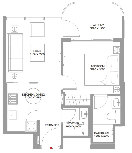 Yachtside Marina Residences 1 bed floor plan, 548 sqft