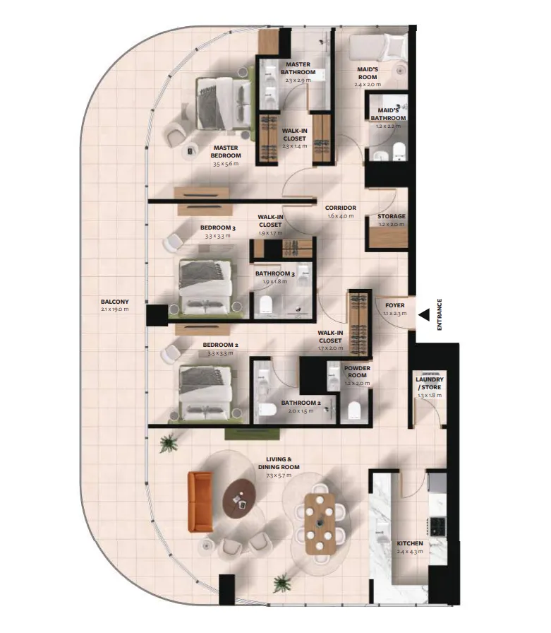 Waada Dubai South 3 bed floor plan, 2,265 sqft