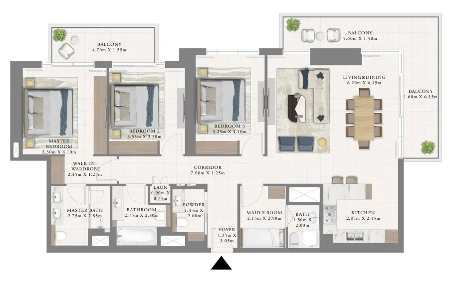 Marina Cove 3 bed floor plan, 1,991 sqft