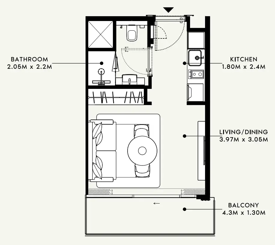 Azizi Milan Studio floor plan, 328 sqft