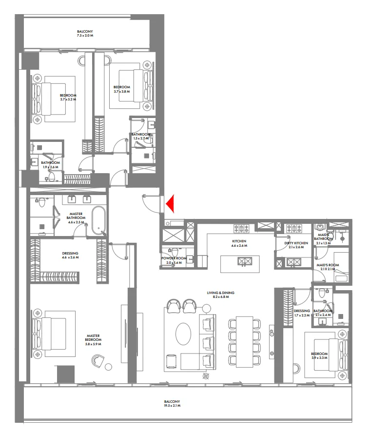 W The Residences by Arada 4 bed floor plan, 3,383 sqft