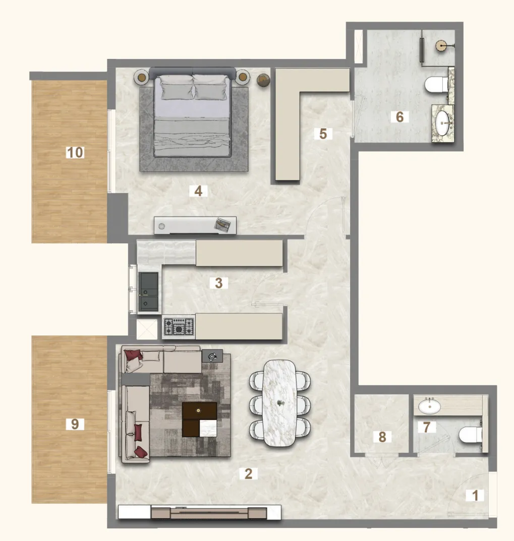 Avenue Residence 7 1 bed floor plan, 1,024 sqft