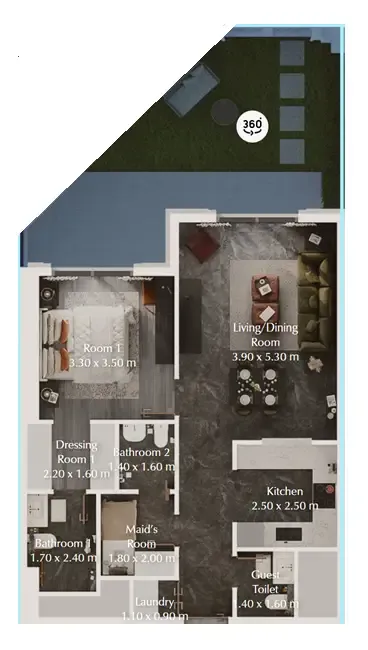 Bab Al Qasr Garden Residences 65 1 bed floor plan, 977 sqft