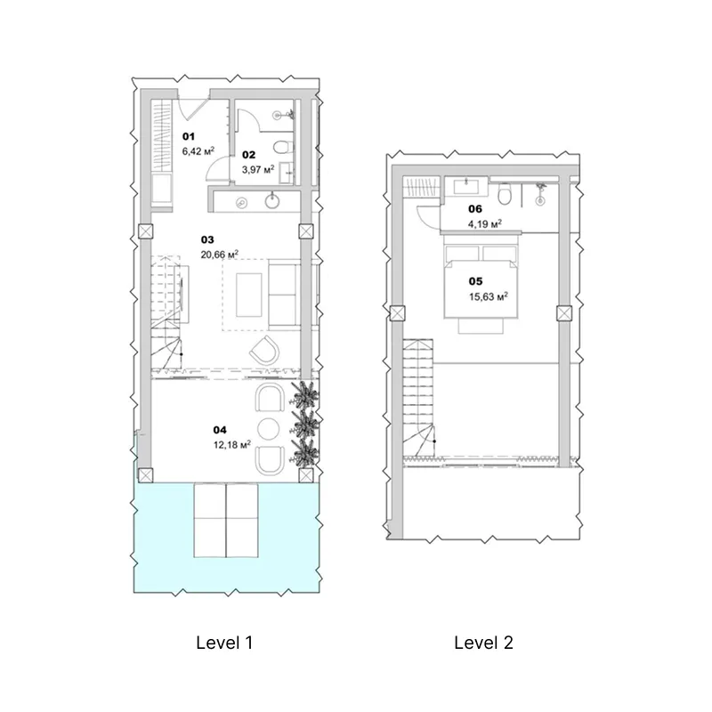 Salt Virgin Beach 1 bed floor plan, 655 sqft