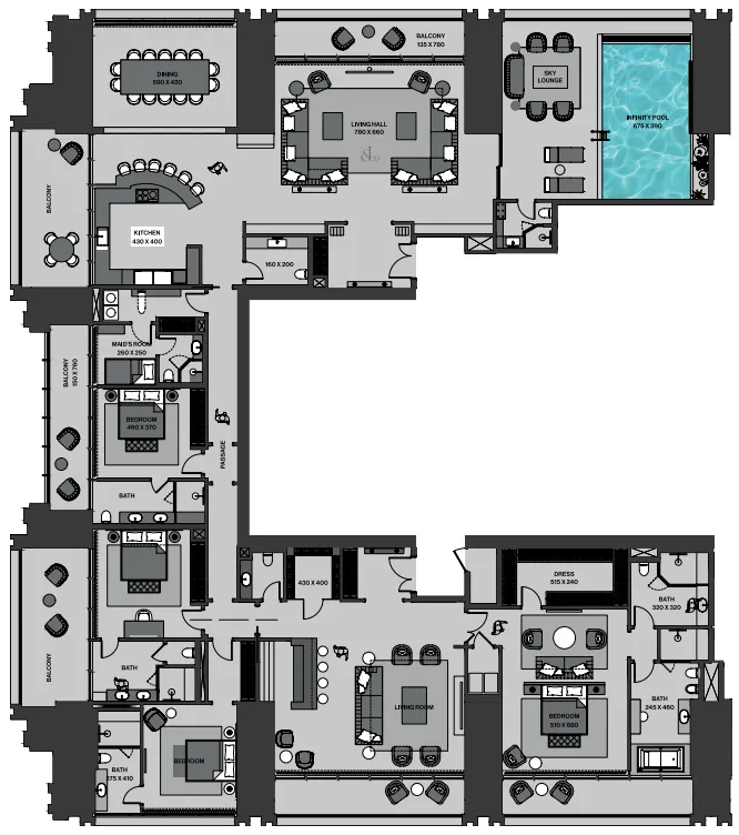 Burj Binghatti Jacob and Co Residences 4 bed floor plan, 3,357 – 5,619 sqft