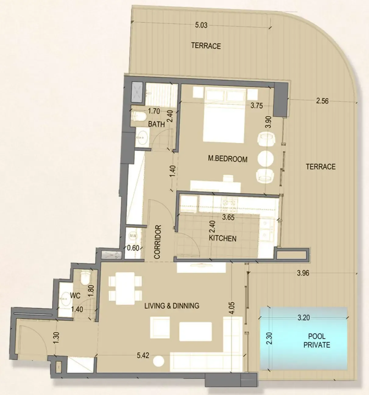 Celia Homes 1 bed floor plan, 1,302 sqft