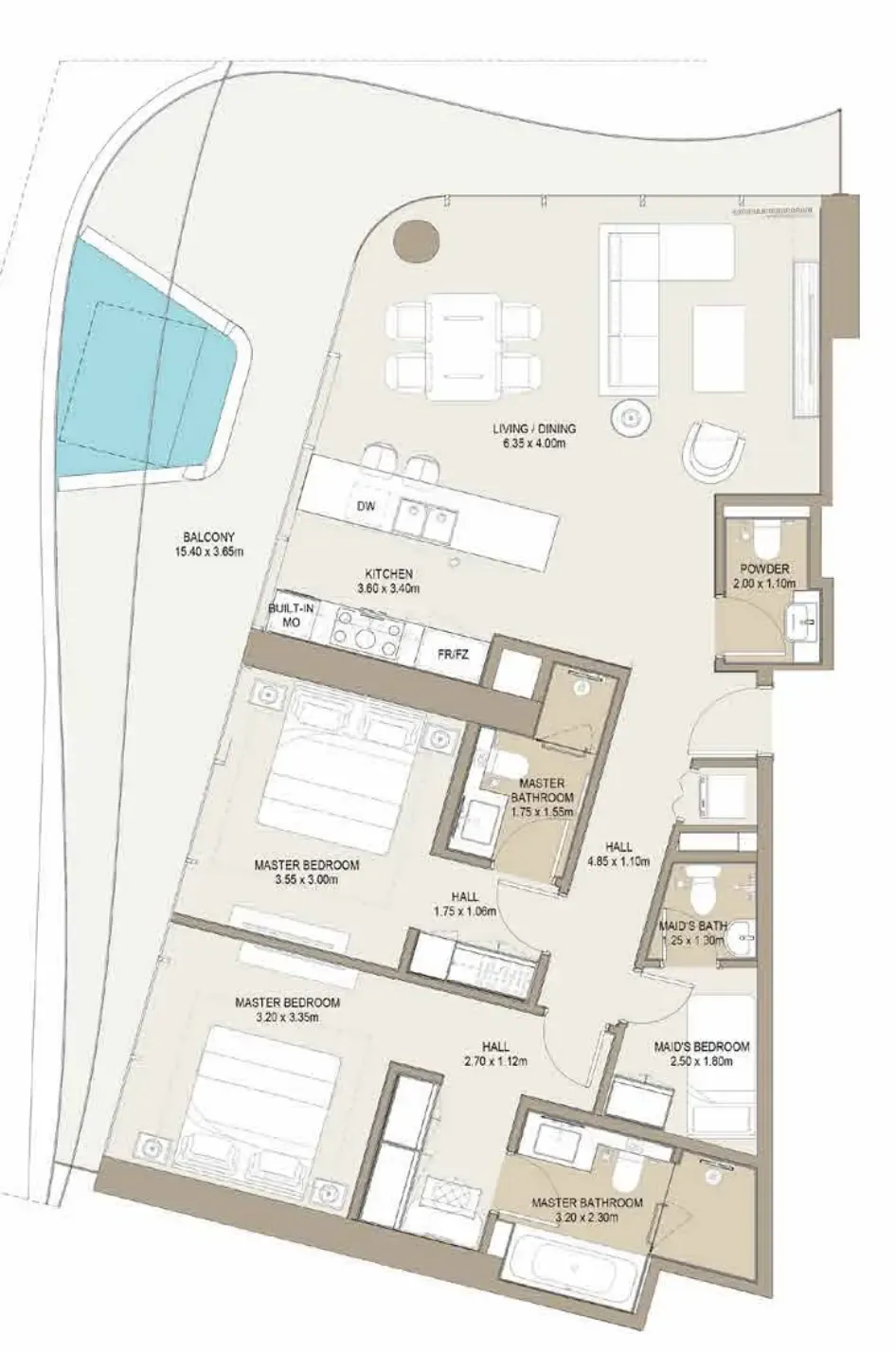 Laguna Residence 2 bed floor plan, 1,662 sqft