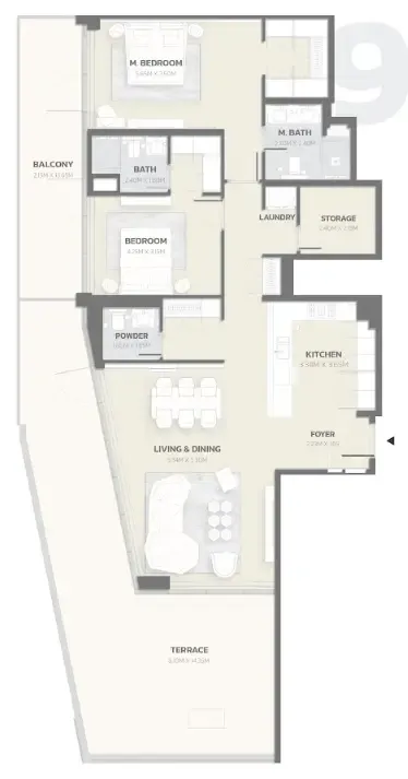 Tonino Lamborghini Residences 2 bed floor plan, 2,328 sqft