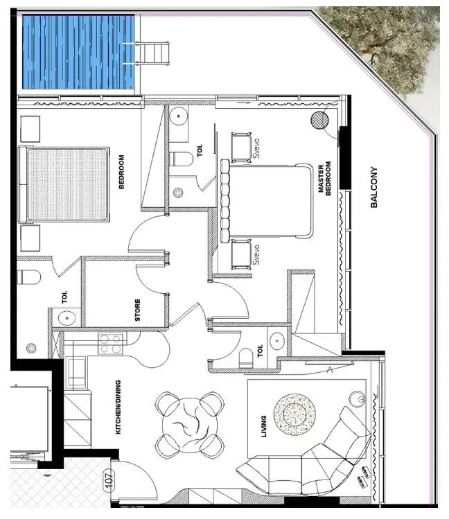 Natuzzi Harmony 2 bed floor plan, 1,318 sqft