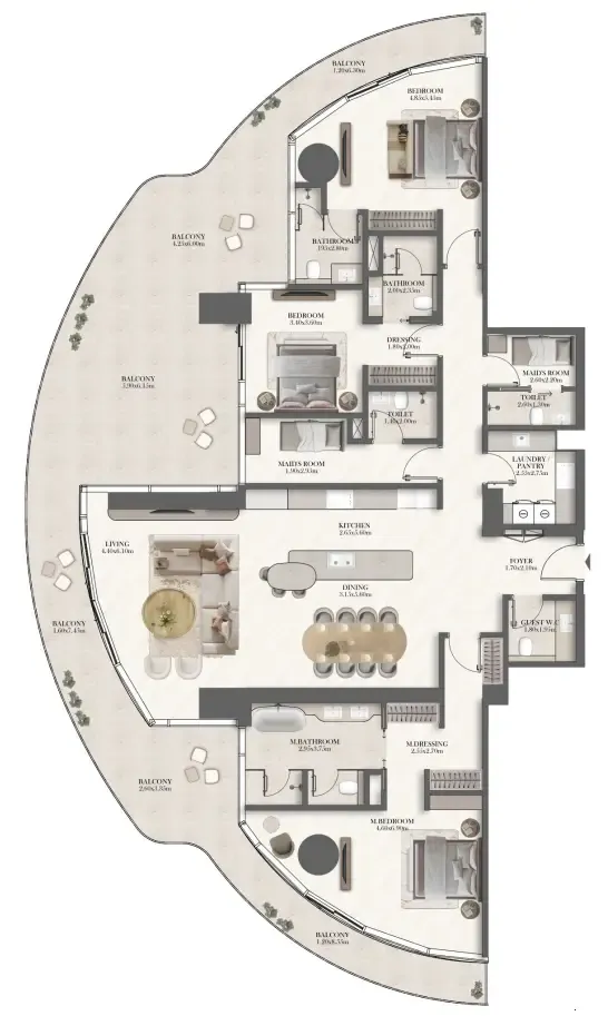 Jumeirah Residences at Al Maryah Island 3 bed floor plan, 3,576 sqft