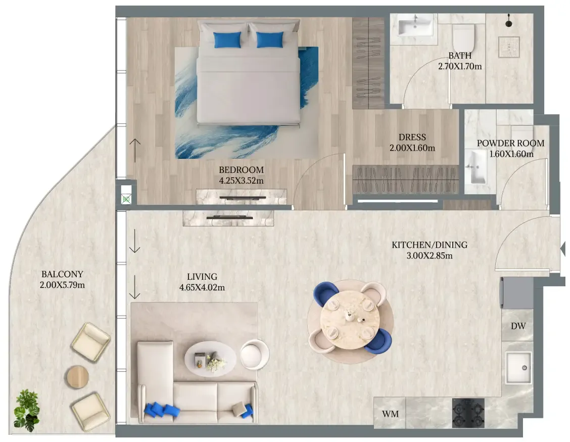 Maravea Residences 1 bed floor plan, 793 sqft