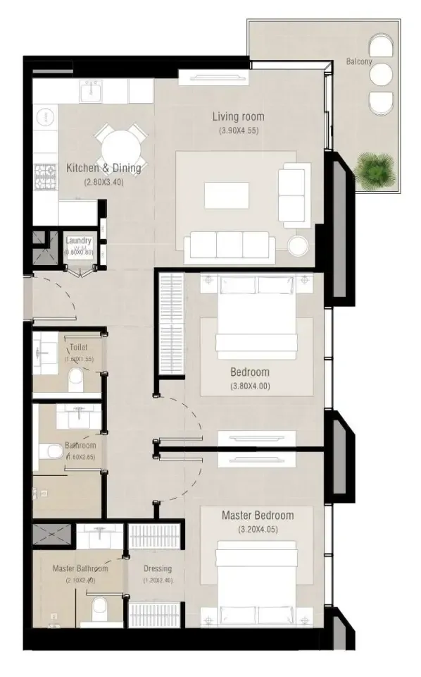 Alton 1 bed floor plan, 835 sqft