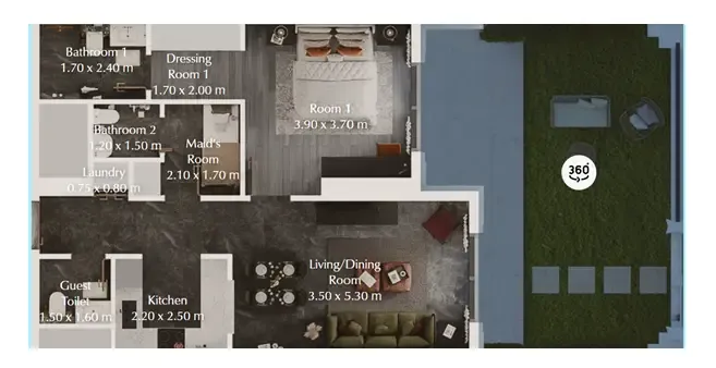 Bab Al Qasr Garden Residences 65 1 bed floor plan, 1,073 sqft