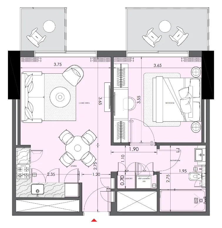 Azizi Wasel 1 bed floor plan, 638 sqft