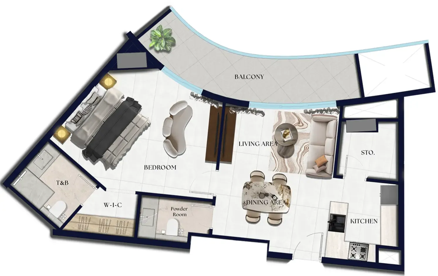 Xenia Residence 1 bed floor plan, 806 sqft
