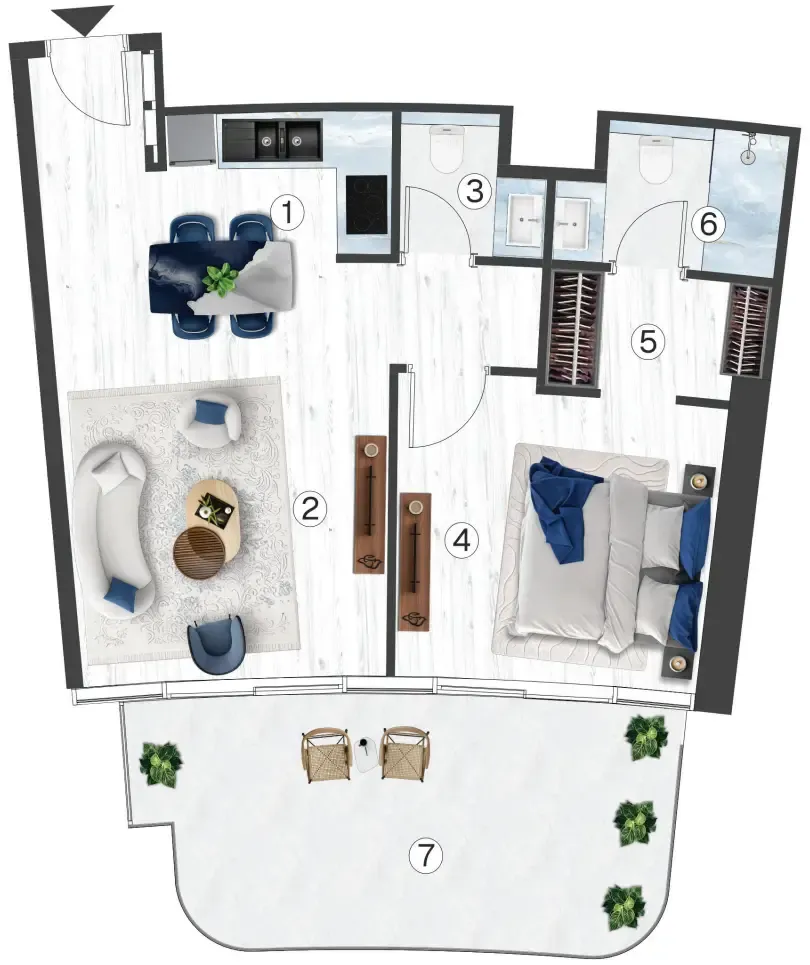 Radisson Blu Hotel & Residences 1 bed floor plan, 833 sqft