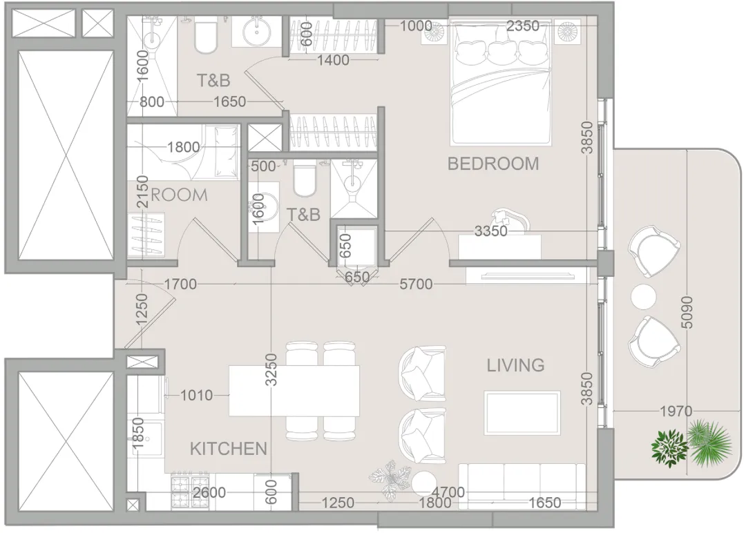 TETR1S Tower 1 bed floor plan, 786 sqft