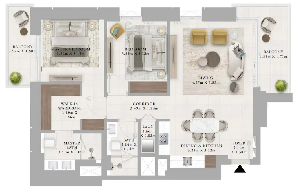 Creek Haven 2 bed floor plan, 1,203 sqft