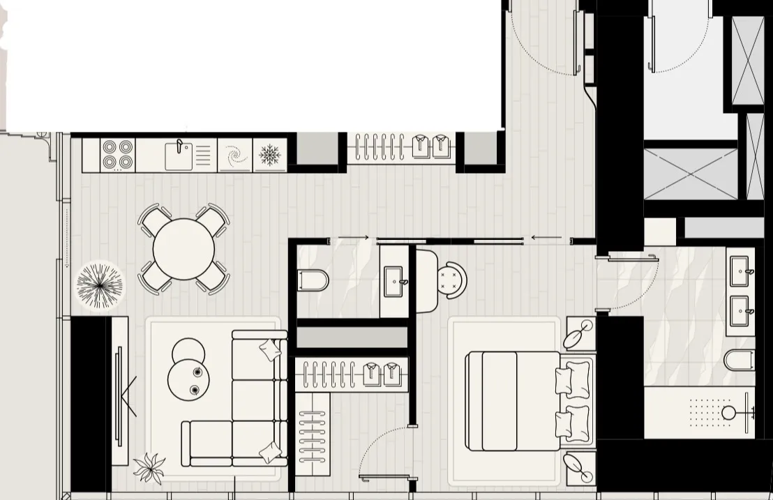 LIV Maritime 1 bed floor plan, 866 sqft