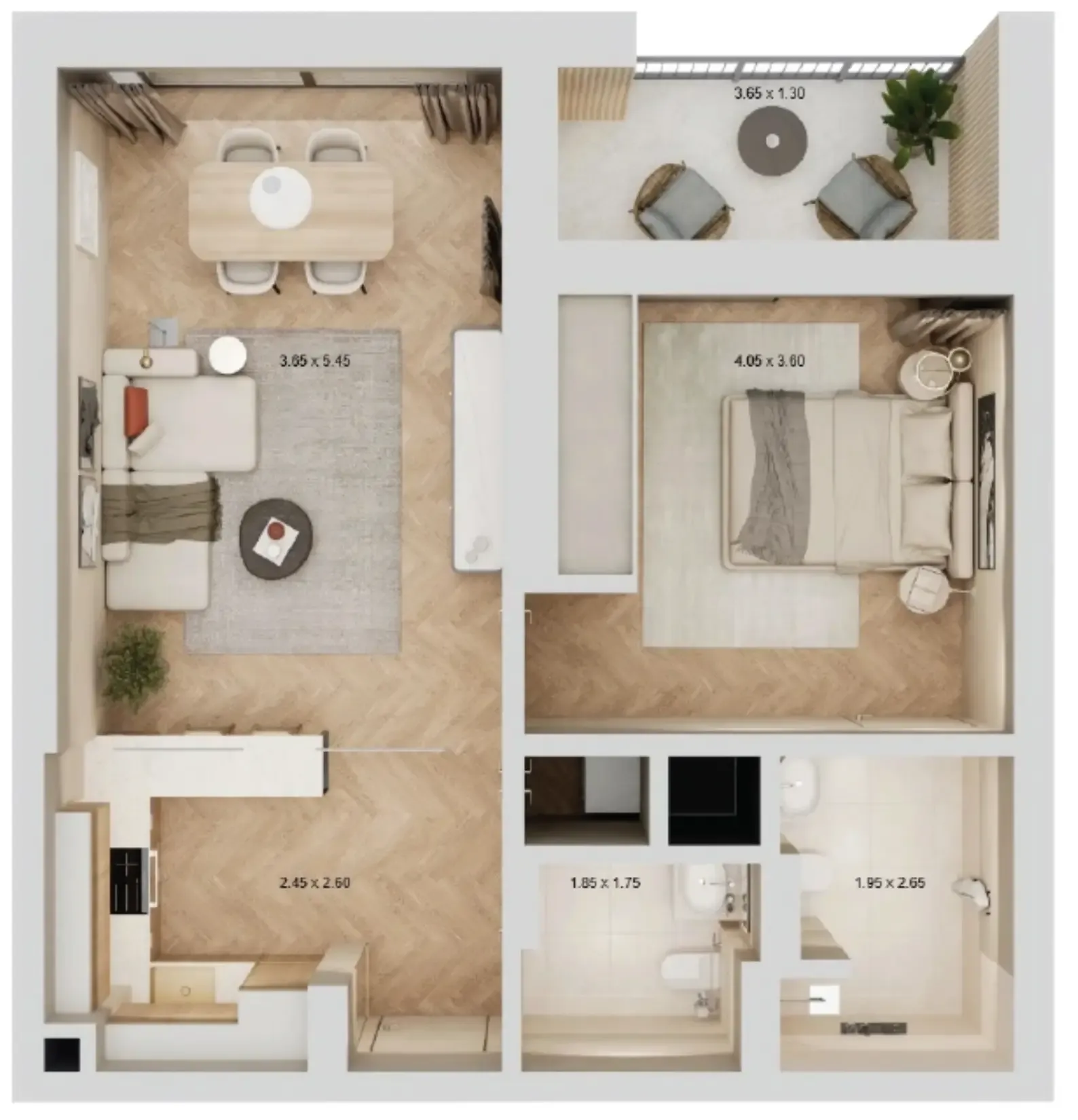 Arisha Terraces 1 bed floor plan, 726 sqft