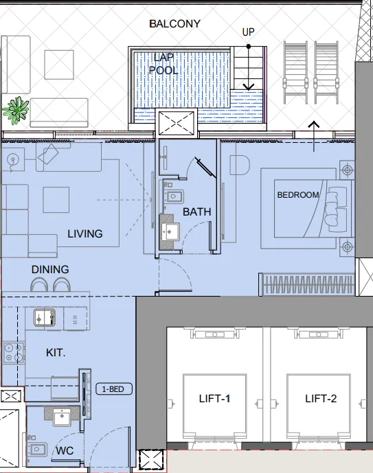 One by Binghatti 1 bed floor plan, 1,031 sqft
