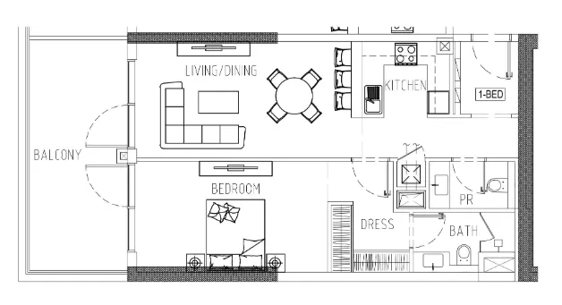 Damac Riverside Views 1 bed floor plan, 965 sqft