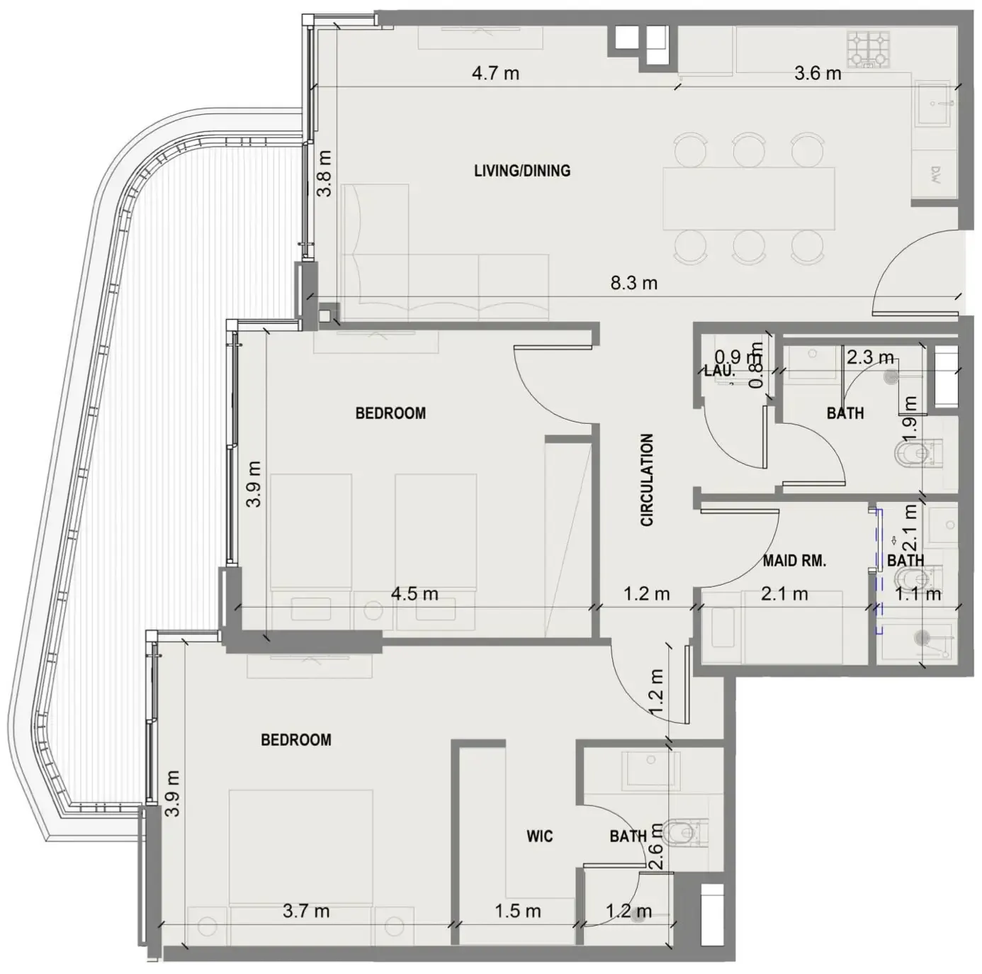 Blue Marina Residence 2 bed floor plan, 1,269 sqft