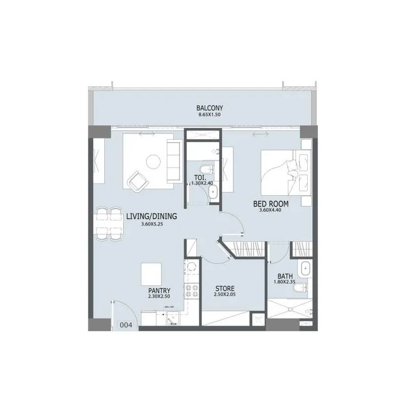 Al Ghaf 2 1 bed floor plan, 868 sqft