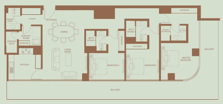 Eden House The Park 3 bed floor plan, 2,246 sqft
