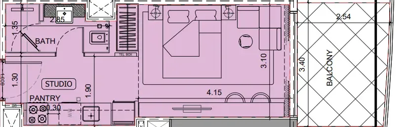 Project Maybach Studio floor plan, 389 sqft