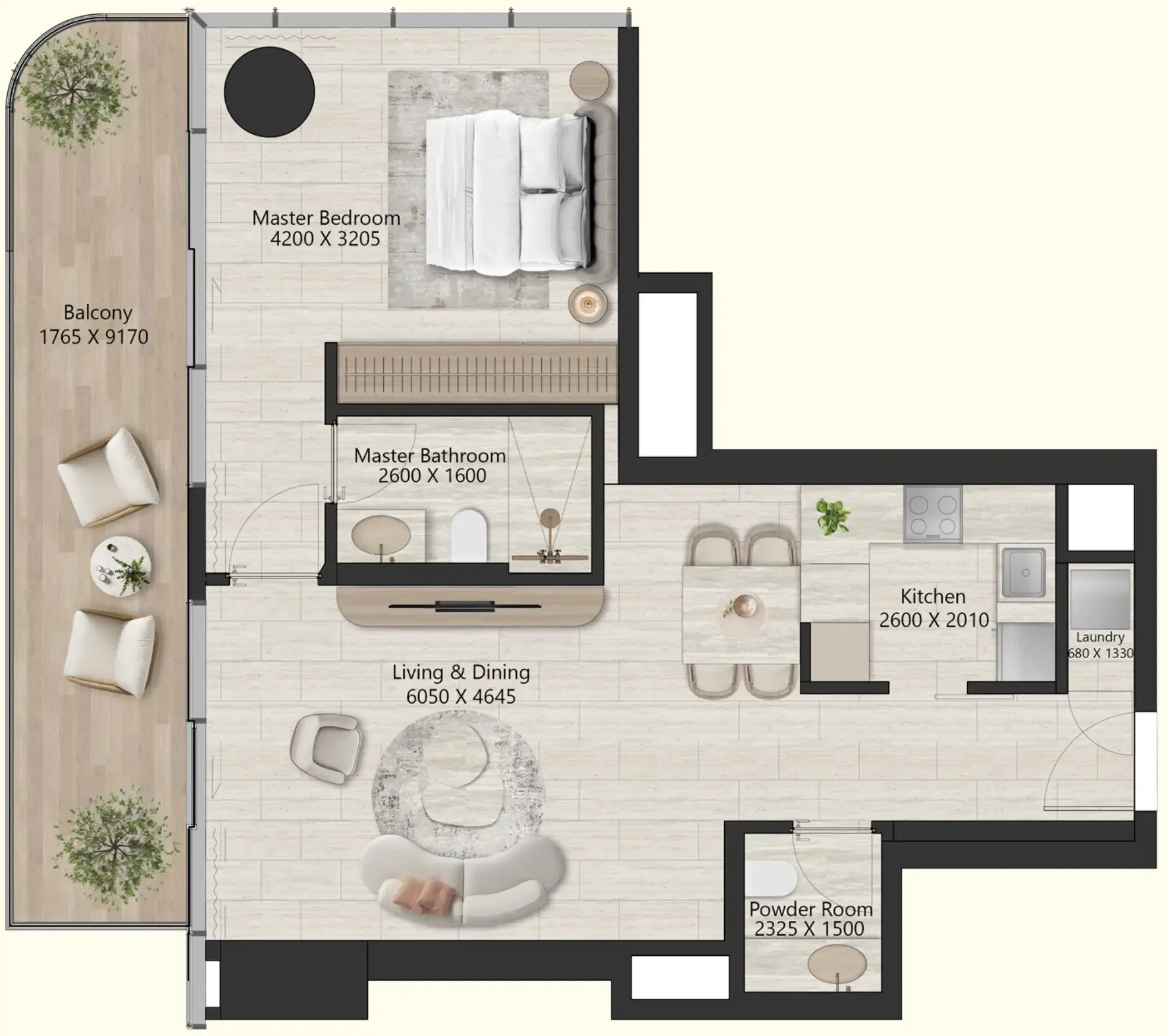 Il Vento 1 bed floor plan, 884 sqft