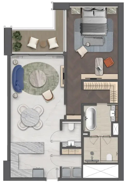 Mas Barsha Residency 1 bed floor plan, 1,077 sqft