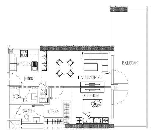 Damac Riverside Views 1 bed floor plan, 895 sqft