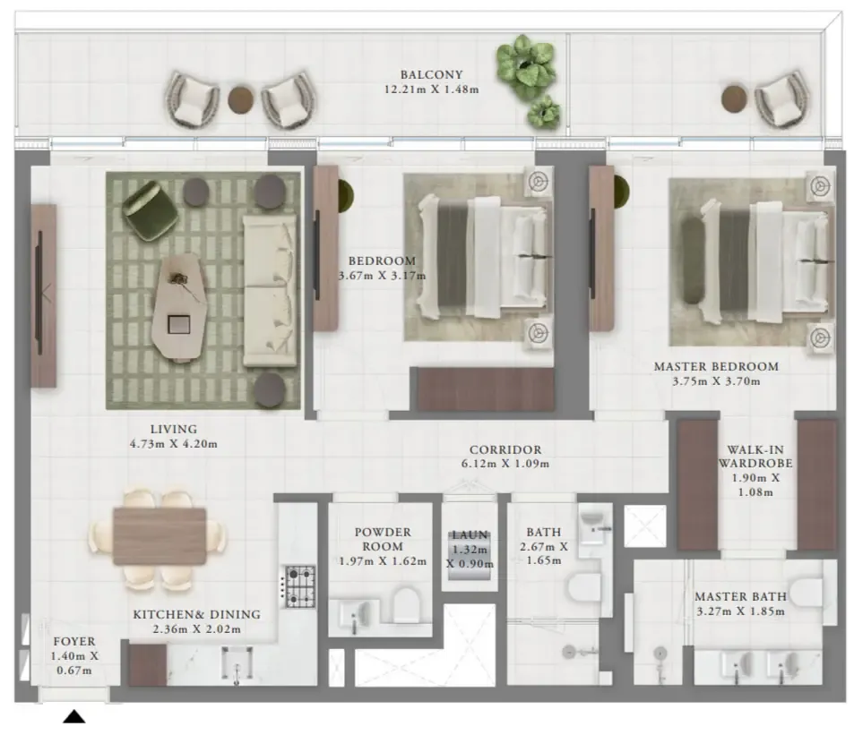 Creek Bay 2 bed floor plan, 1,246 sqft