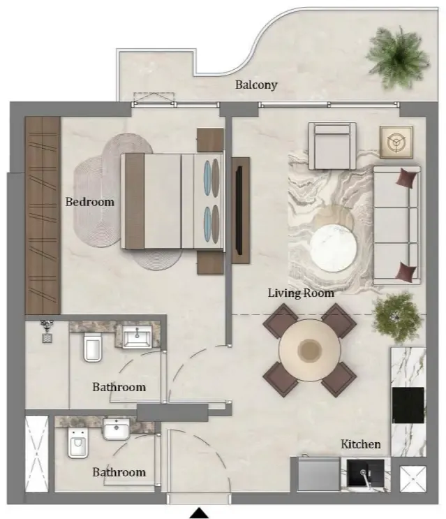 Mirari Lagoon by Zoya 1 bed floor plan, 589 sqft