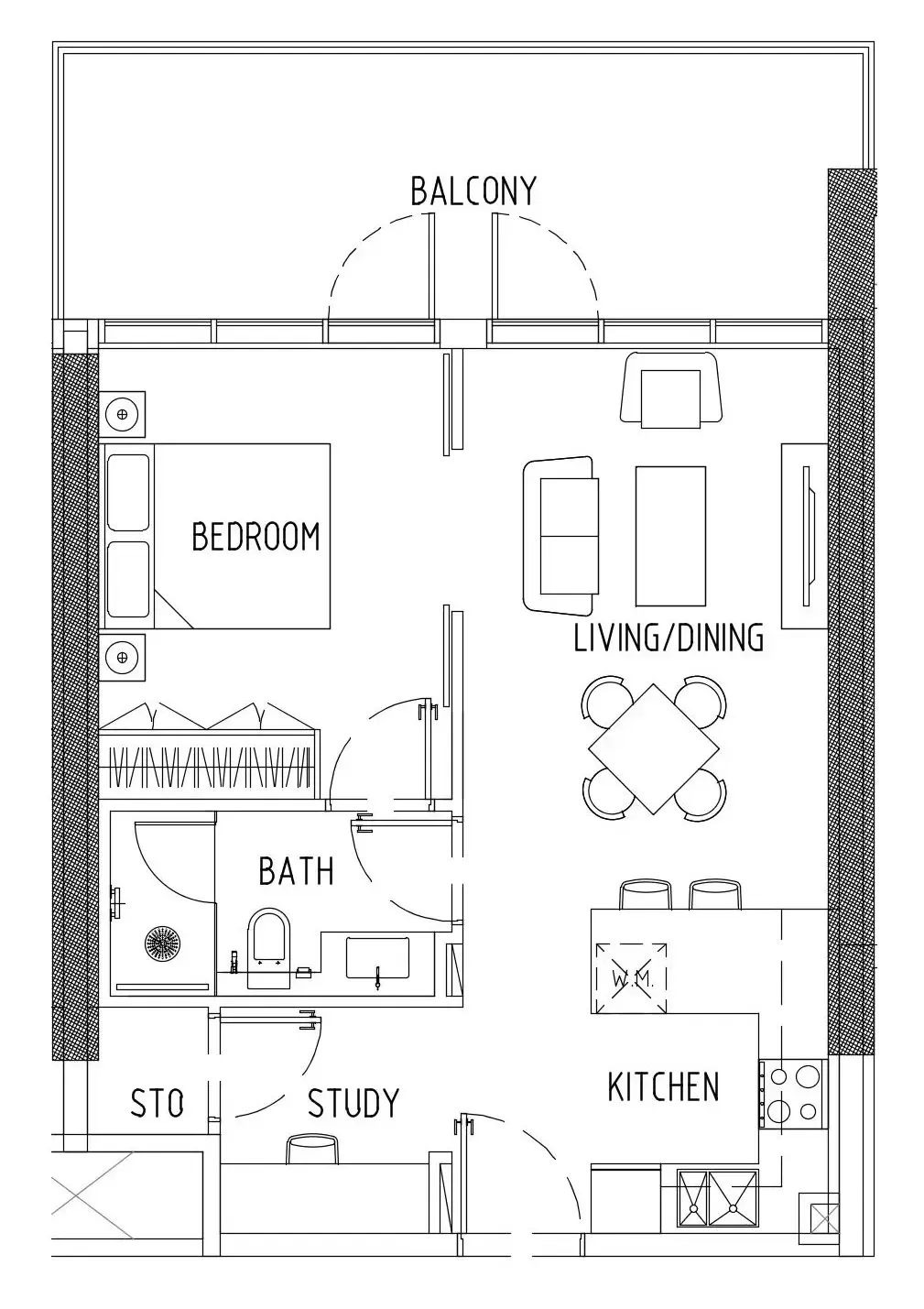 Damac District 1 bed floor plan, 747 sqft