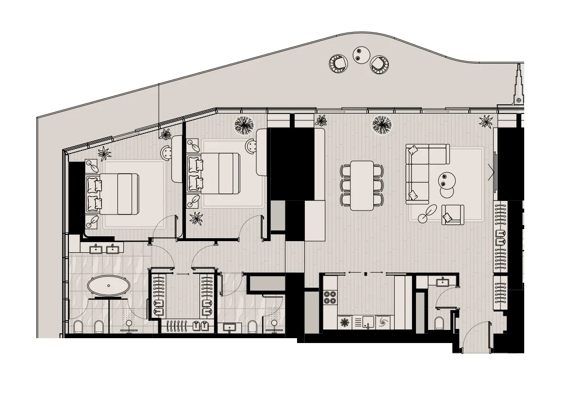 Iconic Tower 2 bed floor plan, 2,364 sqft