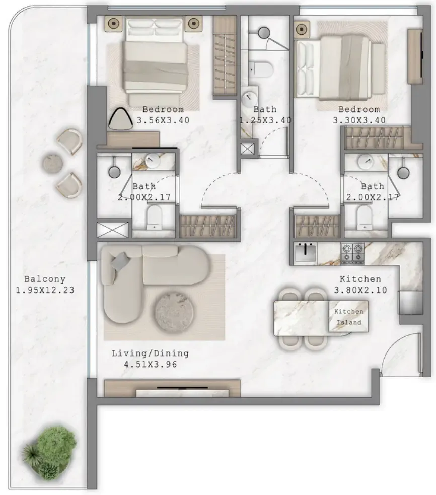Aark Terraces 2 bed floor plan, 1,171 sqft