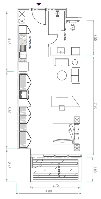 MBL Signature Studio floor plan, 636 sqft