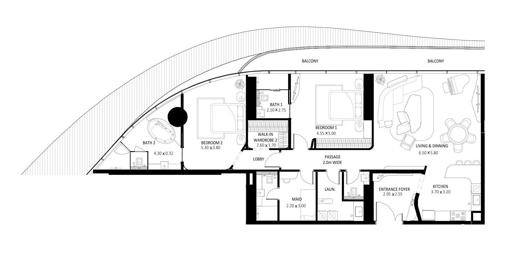 Bugatti Residences by Binghatti 2 bed floor plan, 2,028 sqft
