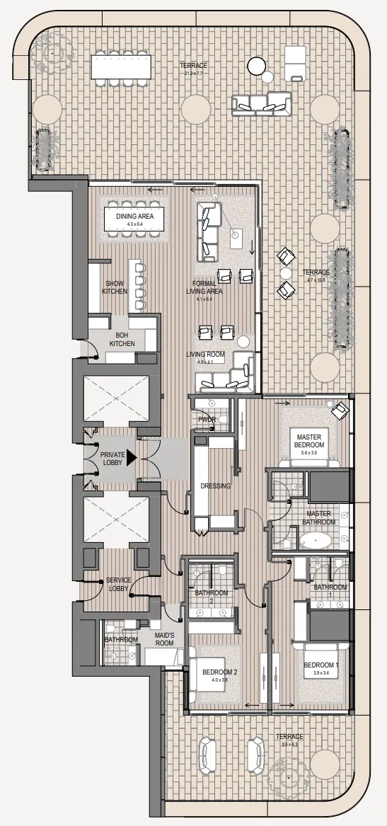 Vela Viento 3 bed floor plan, 5,441 sqft