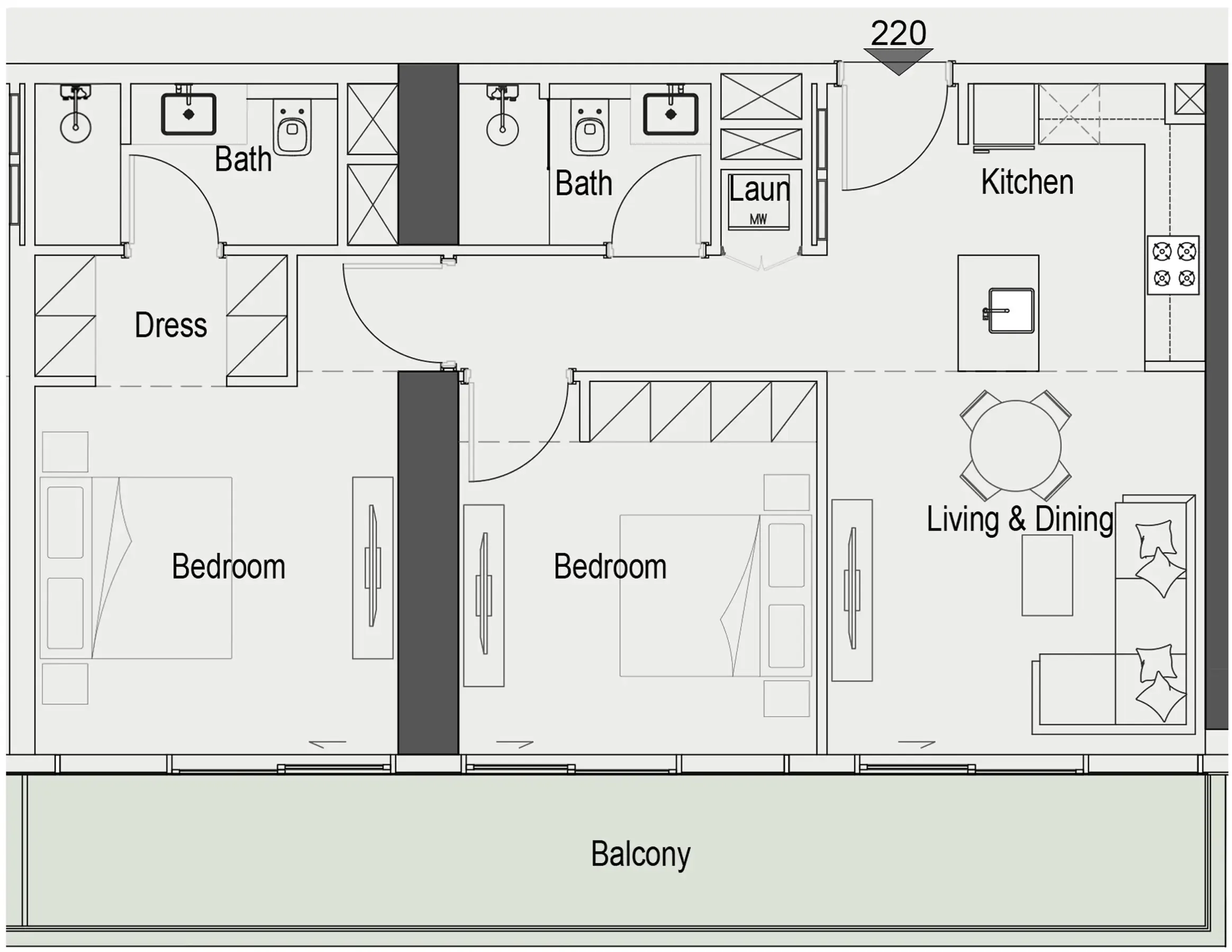 Sierra by Iman 2 bed floor plan, 1,060 sqft